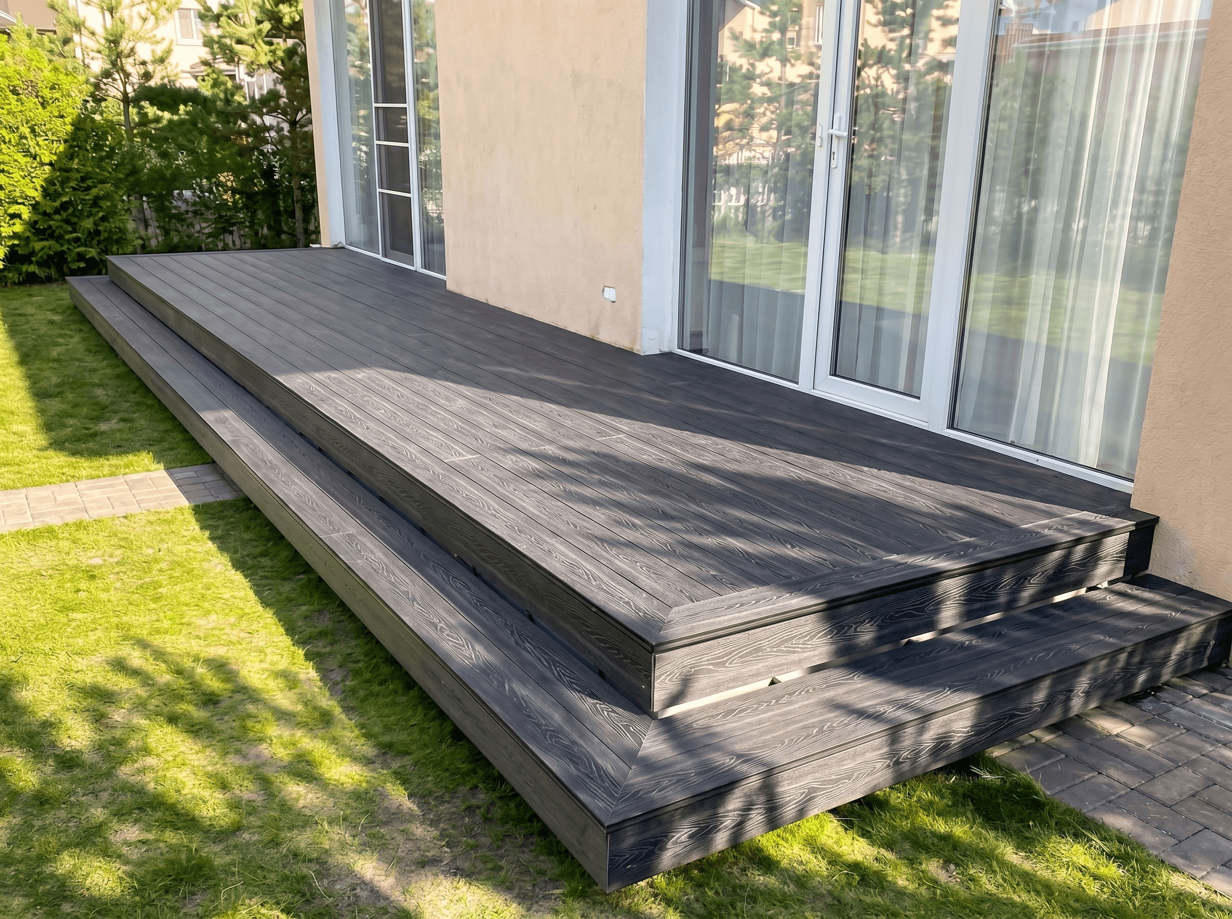 Работа Handecking: Терраса вдоль дома · антрацит — террасная доска ДПК в Алматы