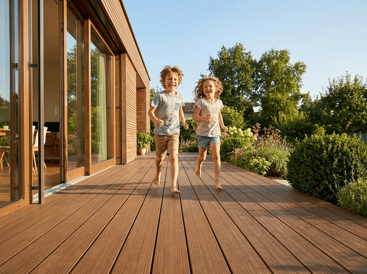 Дети бегают босиком — терраса из ДПК Handecking в Алматы